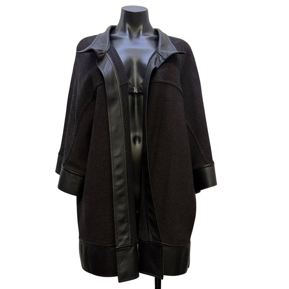 St. John Black Leather Trim Open Jacket M/L